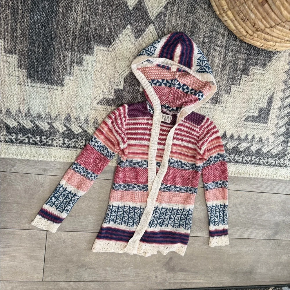 Y2k Toddler Girl Boho Knit Mixed Media Cardigan & Matching Jeans Set 3T
